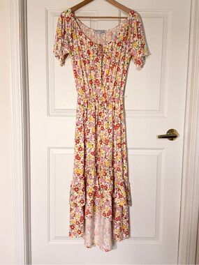 Velvet Torch Floral Smocked Waist Maxi Dress - Yellow & Pink